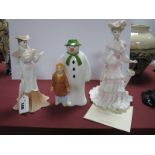 Coalport China Figurines, 'Chantilly Lace Charm', 'Lady Alice' and characters 'The Snowman'. (3)