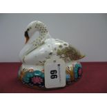 Royal Crown Derby Paperweight 'Swan', date code for 1996, printed marks, gold stopper.