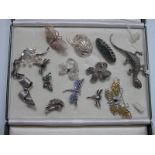 Butterfly and Other Brooches, marcasite set, filigree etc.