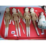 A Quantity of Hand Carved and Painted Wooden Jointed Dolls, up to c.30cm high.