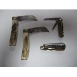 Pen Knives with Horn/Stag Handles, two A.Wright, Taylor, Butler, all of Sheffield.