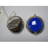 A Hallmarked Silver Compact, highlighted in blue enamel with internal mirror; together with