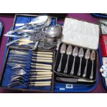 Assorted Cased and Loose Plated Cutlery, including fish knives and forks, spoons, etc:- One Box