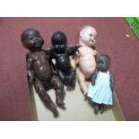 Four Early to Mid XX Century Dolls, including Armand Marseille bisque headed baby dolls stamped