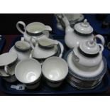 A Royal Doulton 'Sherbrooke' Tea Service, tea pot, cream jug, plates, cups and saucers, cake plate:-
