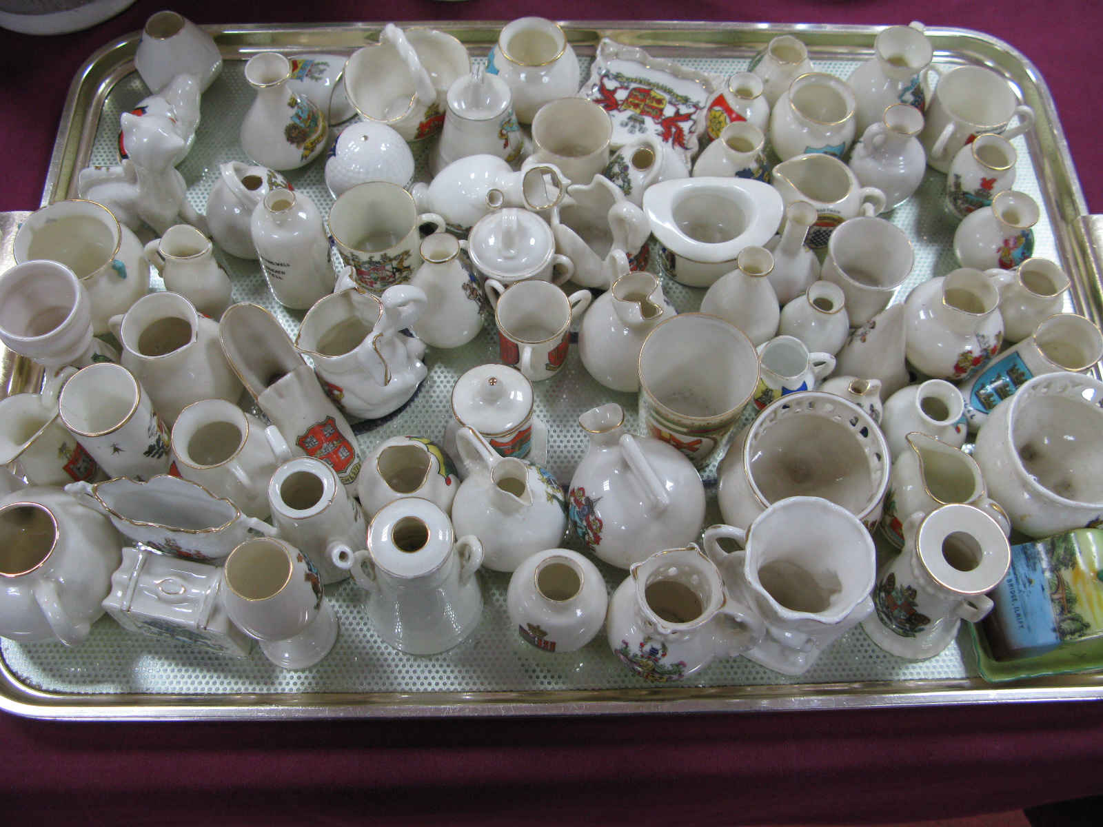 Crested Ware - Grafton, Swan, Goss, Arcadian, Florentine, etc, approx. seventy pieces:- One Tray