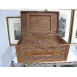Ango Indian Carved Hardwood Box, all over heavily carved with five petal flowers, 'Nora' part