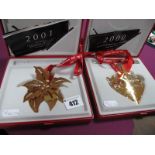Georg Jensen; A 1992 Gold Plated Heart Shape Christmas Tree Decoration, in original box; together