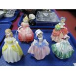 Royal Doulton China Figurines, 'Penny', 'Rose', 'Cissie', 'Dinky Do' and 'Sunday Rest'. (5)