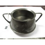 A (Liberty) Tudric Pewter Twin Handled Sugar Bowl, detailed in relief, stamped number "03030".