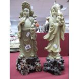 A Pair of Soapstone Figures of Oriental Elders.