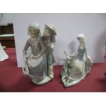 Lladro 'Boy Meets Girl, and 'Woman with Dove' models. (2)