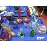 Mdina Glass Cats, Fenton hand painted boot, cat, jar, cranberry vases etc:- One Tray