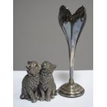 A Modern Hallmarked Silver Filled Model of Two Cats, together with a vase, of stylised design. (2)