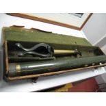 Telescope, circa 1900, with painted tin barrel, brass adjusting screws and lens surrounds;