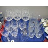 Six Edinburgh Crystal Whisky Glasses, six Doulton wines, six hocks, water jug:- One tray