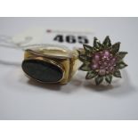 A Modern 14ct Gold Cluster Ring, of flowerhead design, claw set throughout; together with a 14ct