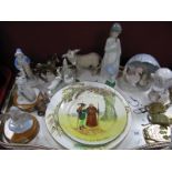 Nao Donkey and Girl, other figures, brassware:- One Tray
