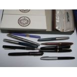 Parker, Buckingham Palace, Montblanc Meisterstuck black resin fountain pen plus others, gold nibs