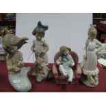 Nao Figurines - mermaid, girl by lion, girl by dog, girl seated. (4)