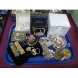 A Selection of Trinket Boxes, ladies compacts, a Giraffe ring minder etc:- One Tray