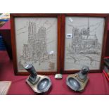 A Pair of Circa 1920's Brass Ashtrays, each surmounted by white metal Egyptian bust and oval inset