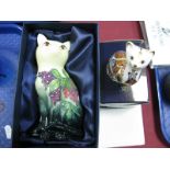 Royal Crown Derby Cat Paperweight, with gold stopper; Old Tupton cat (both boxed. (2)