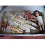 Five Early XX Century and Later Small Dolls House and Similar Porcelain Headed Dolls, with mainly