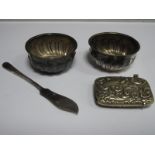 A Pair of Hallmarked Silver Salts, each of circular gadrooned form; together with a decorative vesta