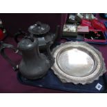 A Middle Eastern Tray, of octagonal form with geometric decoration (damaged) an octagonal baluster