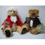 Two Modern Jointed Teddy Bears by Hermann, including Amadeus Mozart music bear, approximately 42cm
