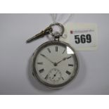 A Hallmarked Silver Cased Openface Pocketwatch, the white dial with black Roman numerals and seconds