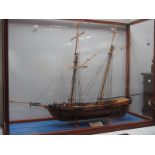 A Wooden Scale Model of a XIX Century Sailing Warship, named 'Sheffield'. Twin masted, in