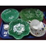 A Set of Six Wedgwood Green Lustre Glazed Leaf Moulded Plates, a further two with wavy rims and a