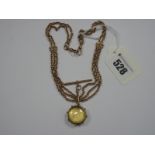 A Multi Chain Necklace, suspending a T-bar and glazed locket pendant containing a Victorian coin