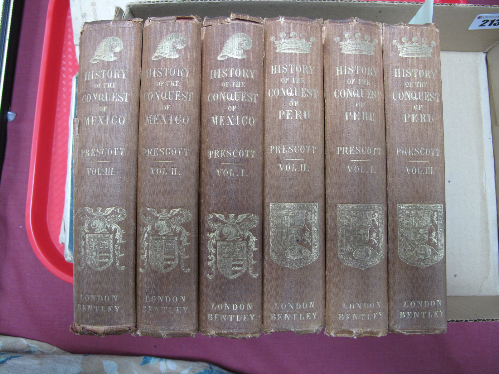 Prescott [William]: History of the Conquest of Mexico, vols 1-3, pub. by Richard Bentley, London,