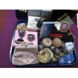 Three Ladies Compacts, commemorative napkin rings and others, two jewellery boxes, trinket boxes,