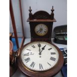 Smith's Eight Day Wall Clock with Circular Pine Casing, black Roman numerals to white dial (no key),