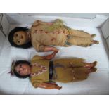 Two Bisque Headed Dolls, in the form of female Red Indians, probably of German origin, 24cm and 18cm