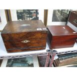 A XIX Century Walnut Ladies Work Box, with mother of pearl inserts, single drawer, together with a