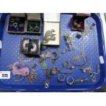 A Collection of Assorted Marcasite Set Earrings and Dress Rings, pendants etc:- One Tray