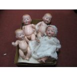 Four Armond Marseilles of Germany Bisked Headed Baby Dolls, all sleepy eyes with open mouth to