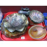 Carnival Glass Dishes, including berry pattern, squirrel on acorn, hen on nest etc:- One Tray