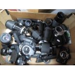 A Collection of 35mm Film SLR Camera Bodies, lenses, converters, including Canon EOS 600, Tamron
