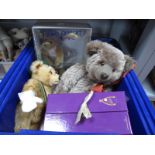 Five Modern Jointed Teddy Bears by Merrythought, Deans rag book, Steiff including Deans rag book