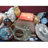 Geological and Fossil Specimens, babushka's Indian carved hardwood box, soapstone horse bust,