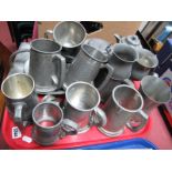 Hammered Pewter Tankards, jug, cake dish etc:- One Tray