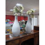 A Pair of Large Painted Floor Standing Vases, of baluster form; with artificial flowers. (2)