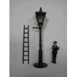 A Lead Street Gas Lamp and Cleaner with Ladder by John Hill & Co, overall good.