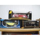 Three 1:18th Scale Diecast Model Cars, by Maisto, Solido including Maisto Mercedes Benz 300S,